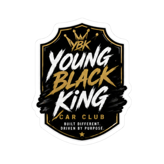Young Black King emblem Kiss-Cut Sticker | Car Club decal, black & gold crest