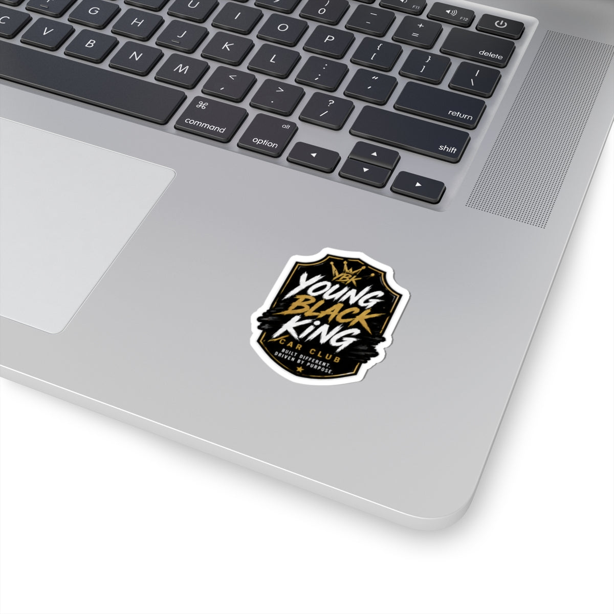 Young Black King emblem Kiss-Cut Sticker | Car Club decal, black & gold crest