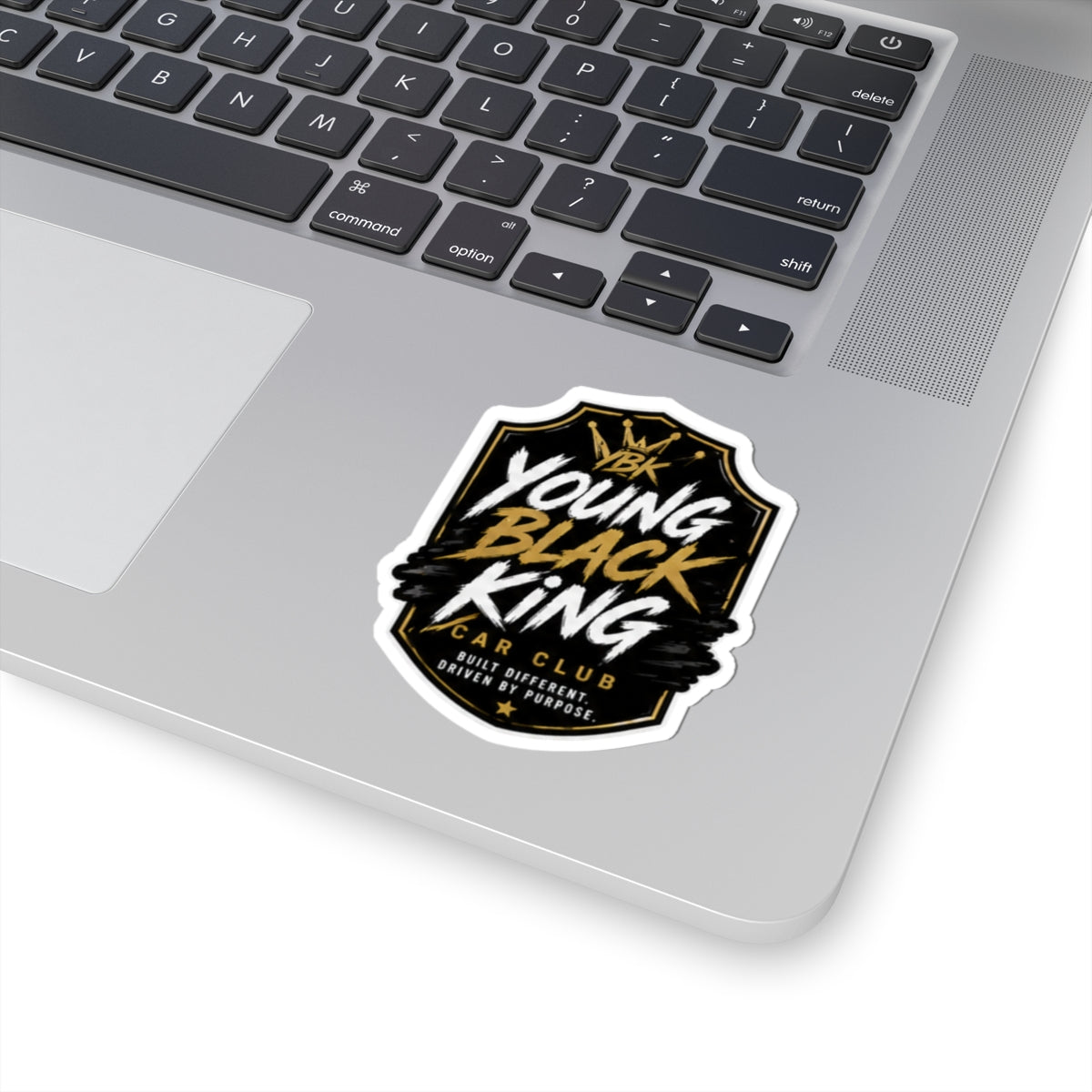 Young Black King emblem Kiss-Cut Sticker | Car Club decal, black & gold crest
