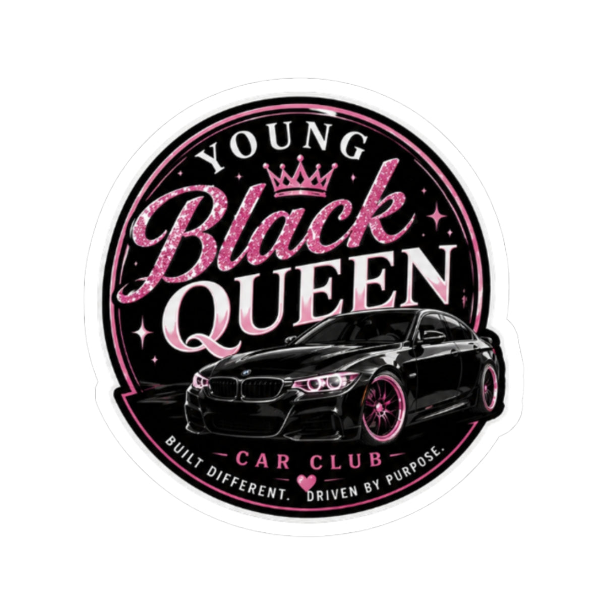 Young Black Queen car club Kiss-Cut Sticker | automotive decal, pink glitter design