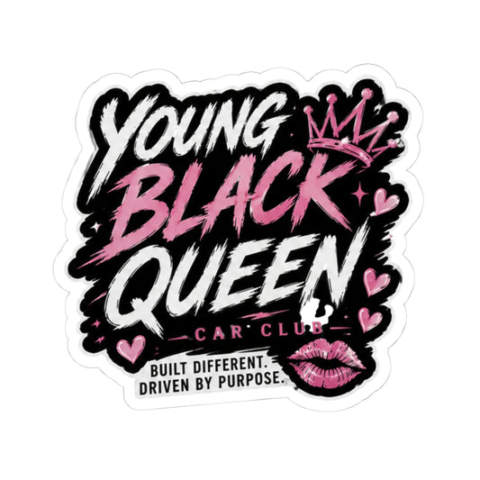 Young Black Queen Kiss-Cut Sticker | Pink Crown, Hearts, Lip Print
