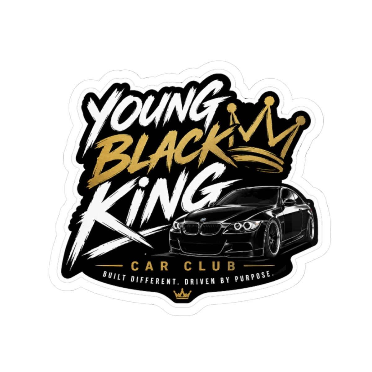 Young Black King Car Club Kiss-Cut Sticker | Crown, Sports Car, Urban Decal