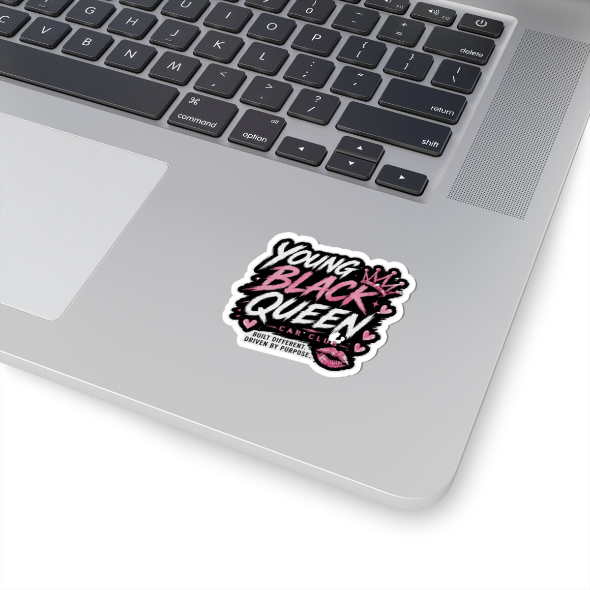 Young Black Queen Kiss-Cut Sticker | Pink Crown, Hearts, Lip Print