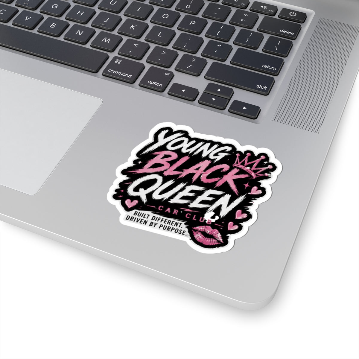 Young Black Queen Kiss-Cut Sticker | Pink Crown, Hearts, Lip Print
