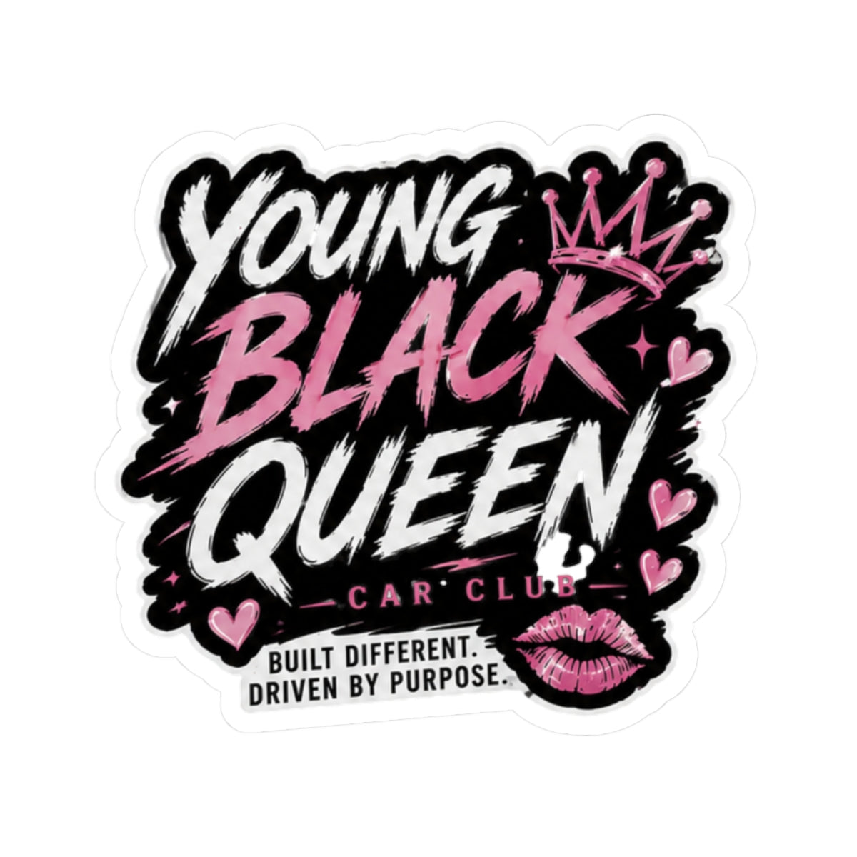 Young Black Queen Kiss-Cut Sticker | Pink Crown, Hearts, Lip Print